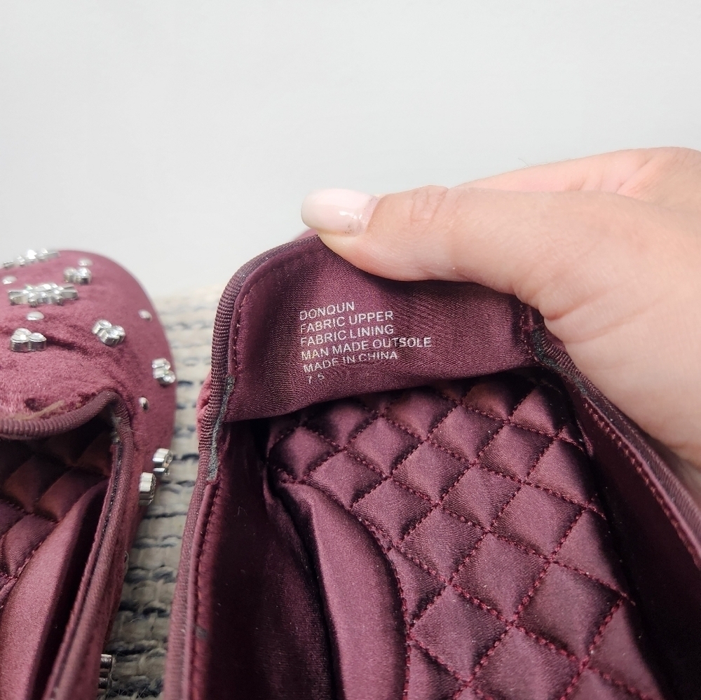 Birdies The Starling Maroon Velvet Crystal Loafer Flats Womens Size 7.5 - Picture 6 of 8